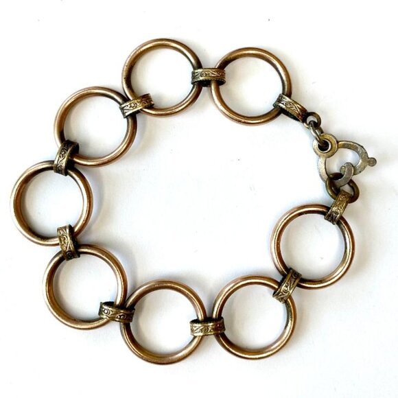 Vintage Brass Circle Link Bracelet | 7" Length - Picture 1 of 4